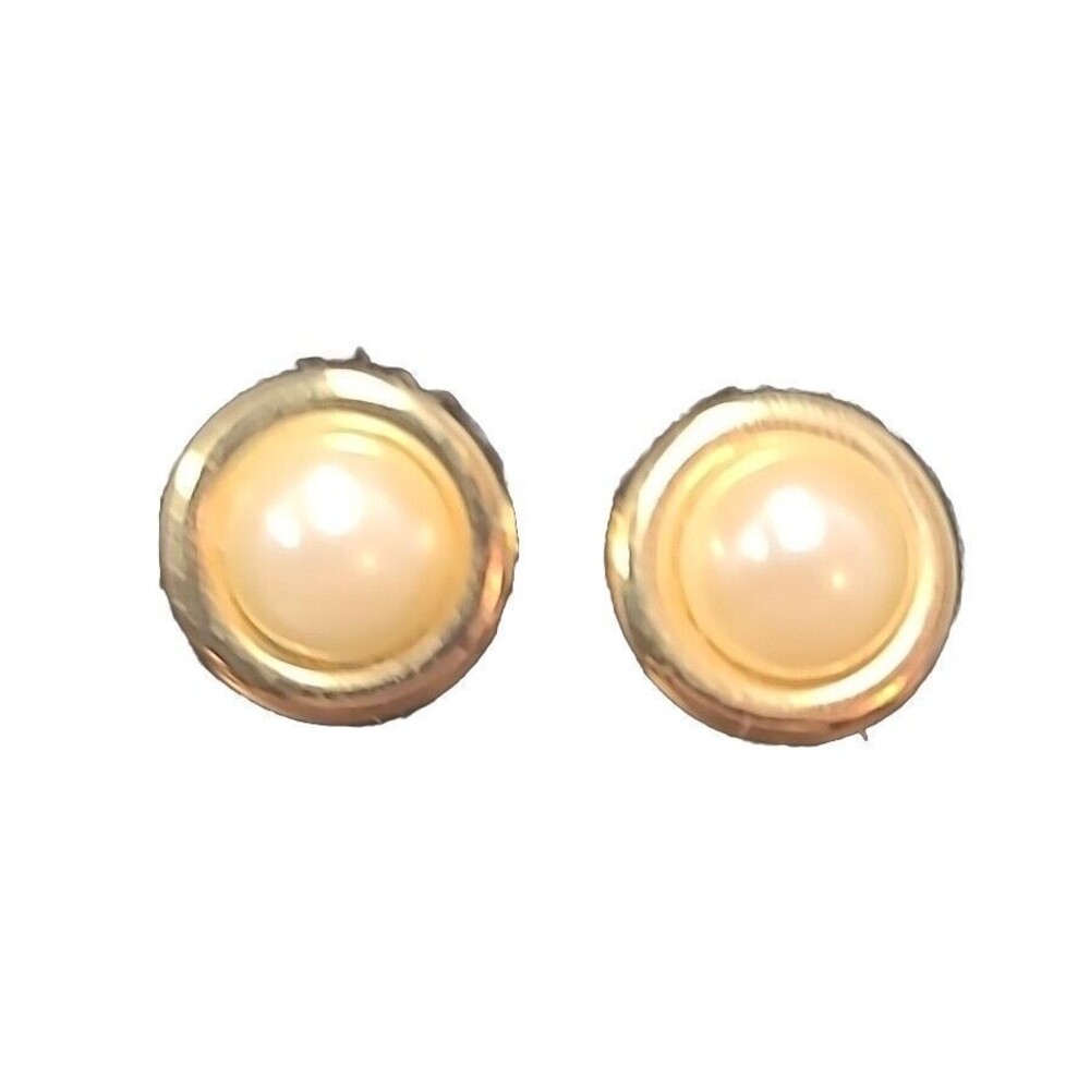 Vintage Gold Tone Faux Pearl Clip on Earrings